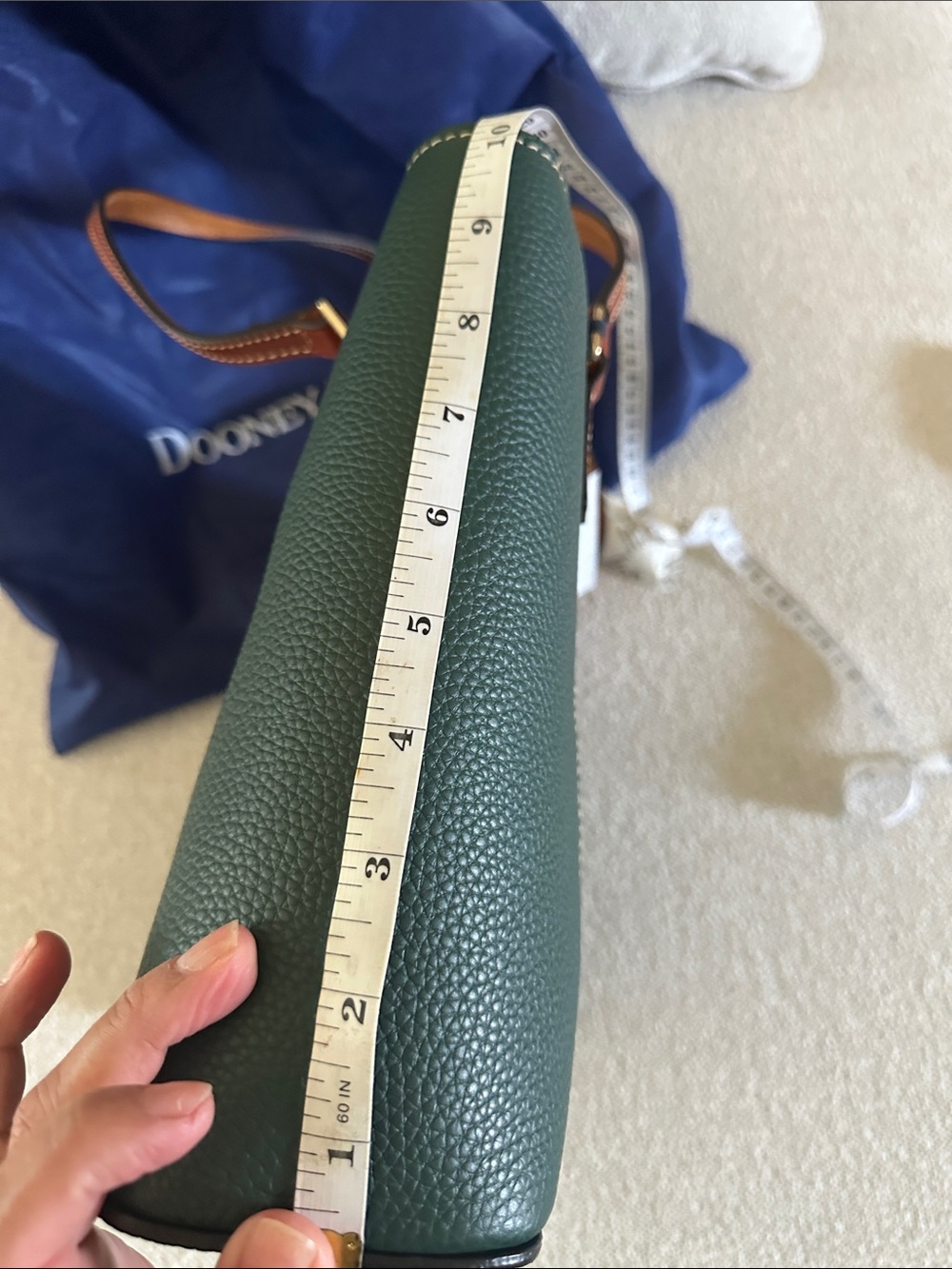 Dooney & Bourke Forest Green Pebbled Leather Tote with Brown Handles - Picture 7 of 7